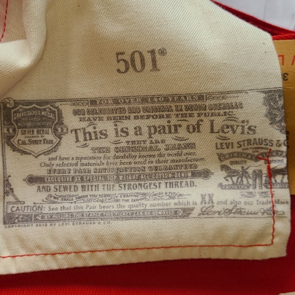 Levi's 501 32x30 raw unfinished red jeans - Picture 14 of 16